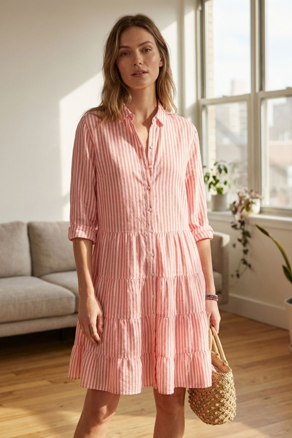 Damen-Sommerkleid in Midi-Länge | Knopfleiste