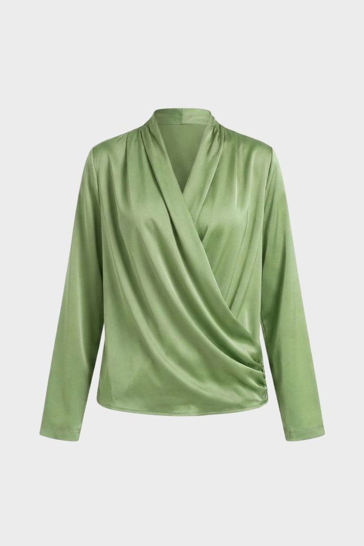 Damen Wickelbluse mit V-Ausschnitt und Langarm