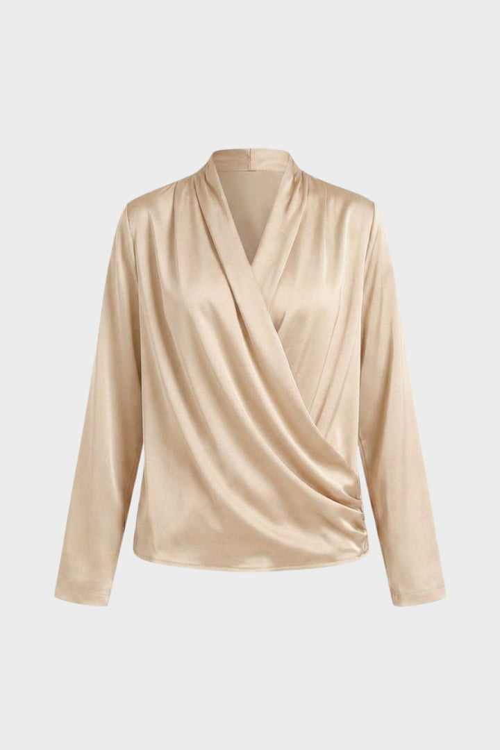 Damen Wickelbluse mit V-Ausschnitt und Langarm