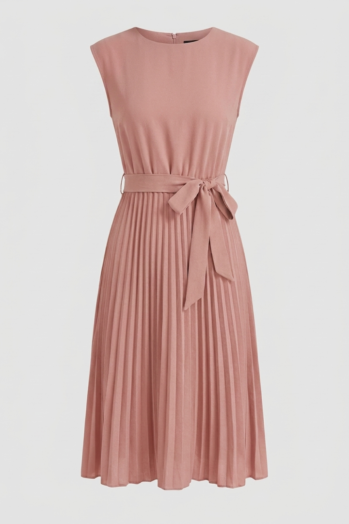 Midikleid Damen mit Plisseerock und Gürtel