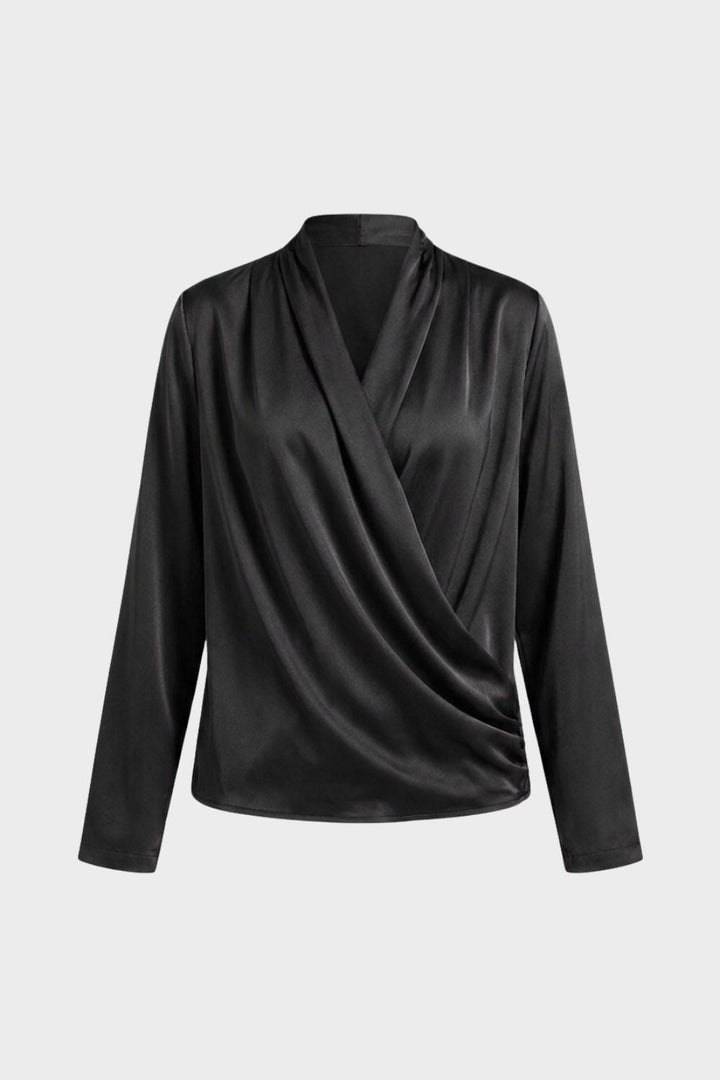 Damen Wickelbluse mit V-Ausschnitt und Langarm