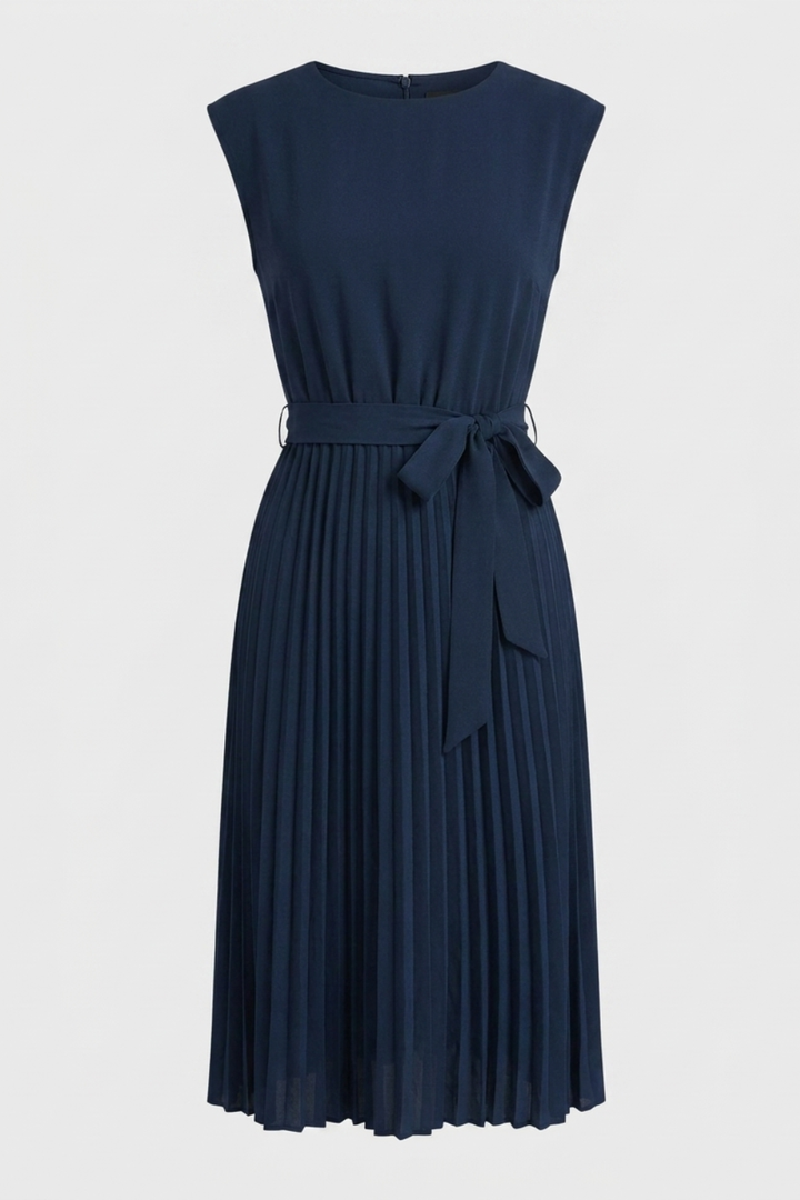 Midikleid Damen mit Plisseerock und Gürtel