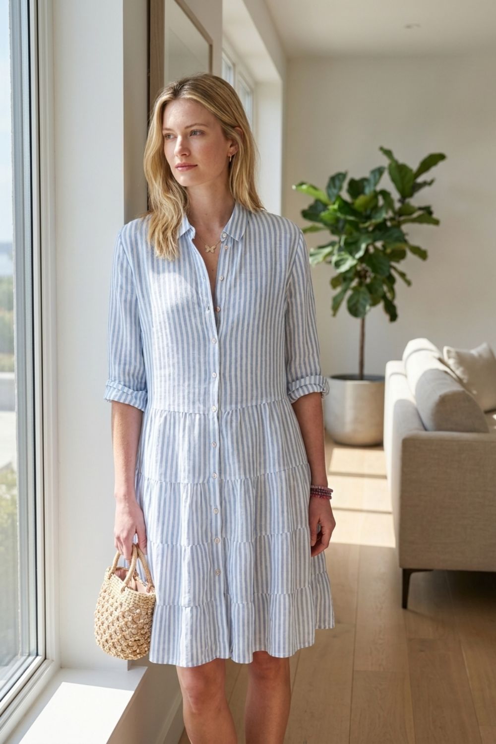 Damen-Sommerkleid in Midi-Länge | Knopfleiste