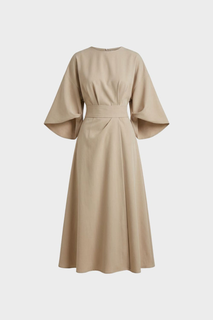 Midikleid Damen mit Gürtel und weiten Ärmeln