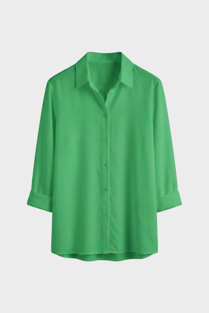 Bluse Damen Weiß Langarm mit Kragen und Knopfleiste