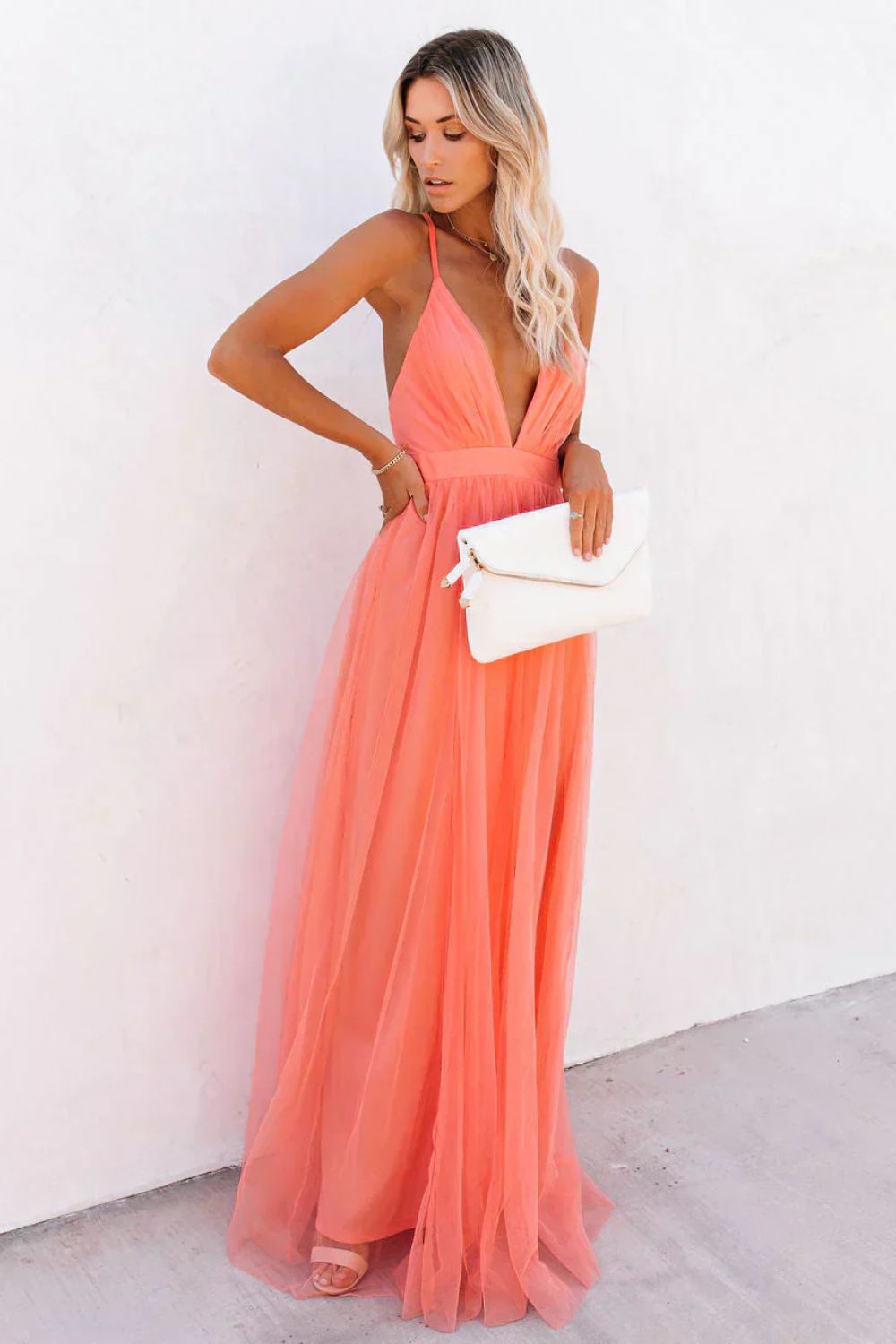 Maxikleid Damen mit V-Ausschnitt und Spaghettiträger