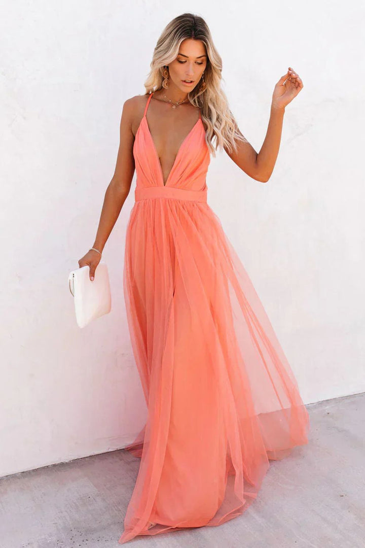 Maxikleid Damen mit V-Ausschnitt und Spaghettiträger