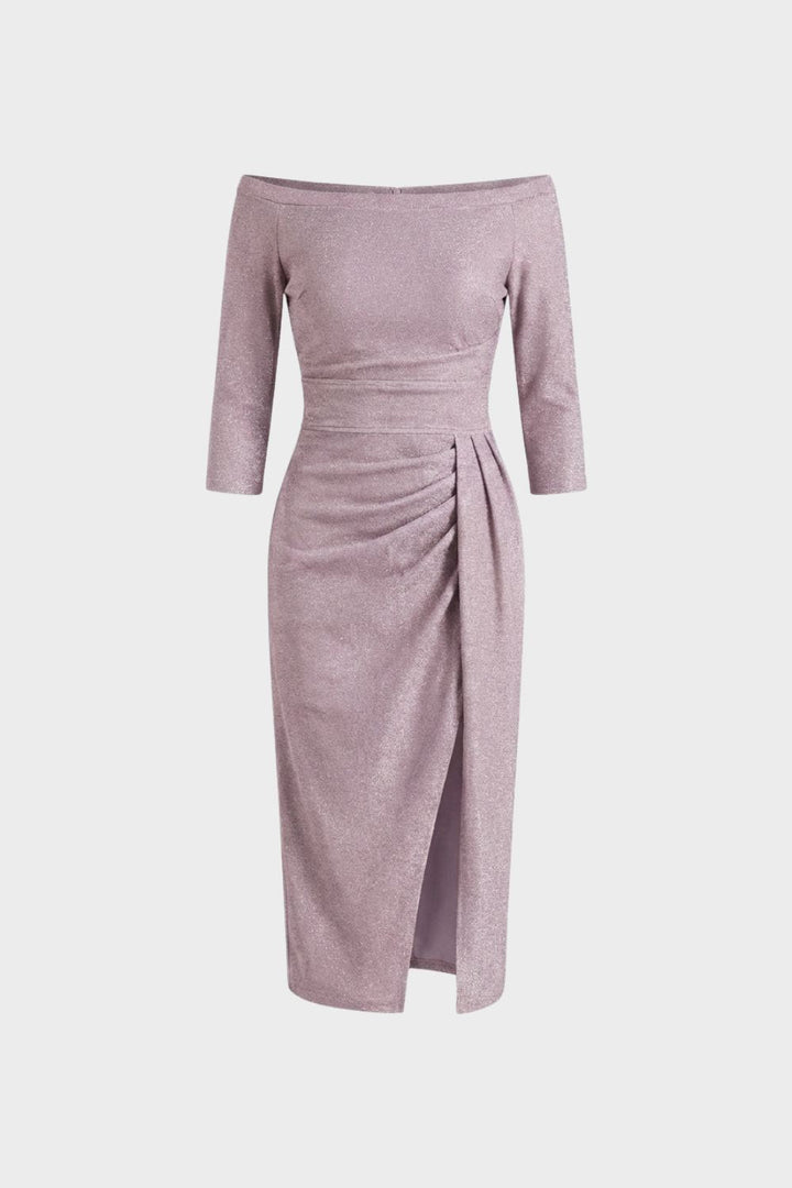 Kleid Damen Midikleid mit U-Boot-Ausschnitt und Drapierung