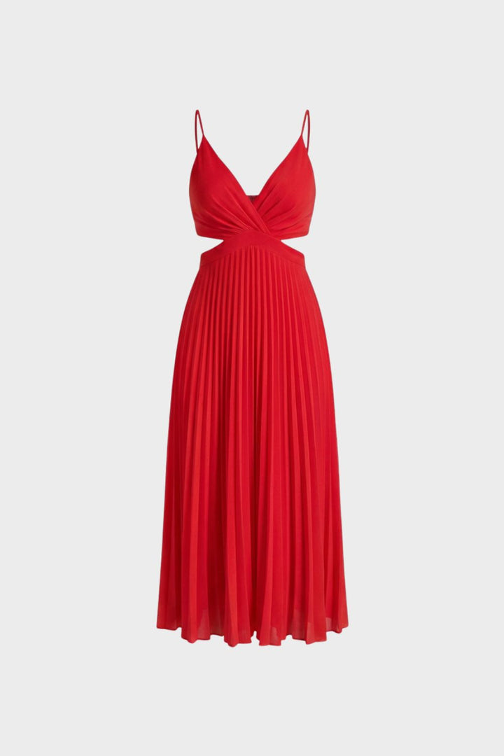 Maxikleid Damen Plissee mit V-Ausschnitt