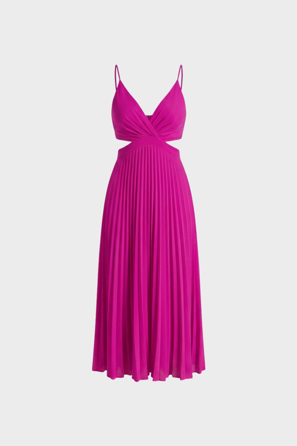Maxikleid Damen Plissee mit V-Ausschnitt