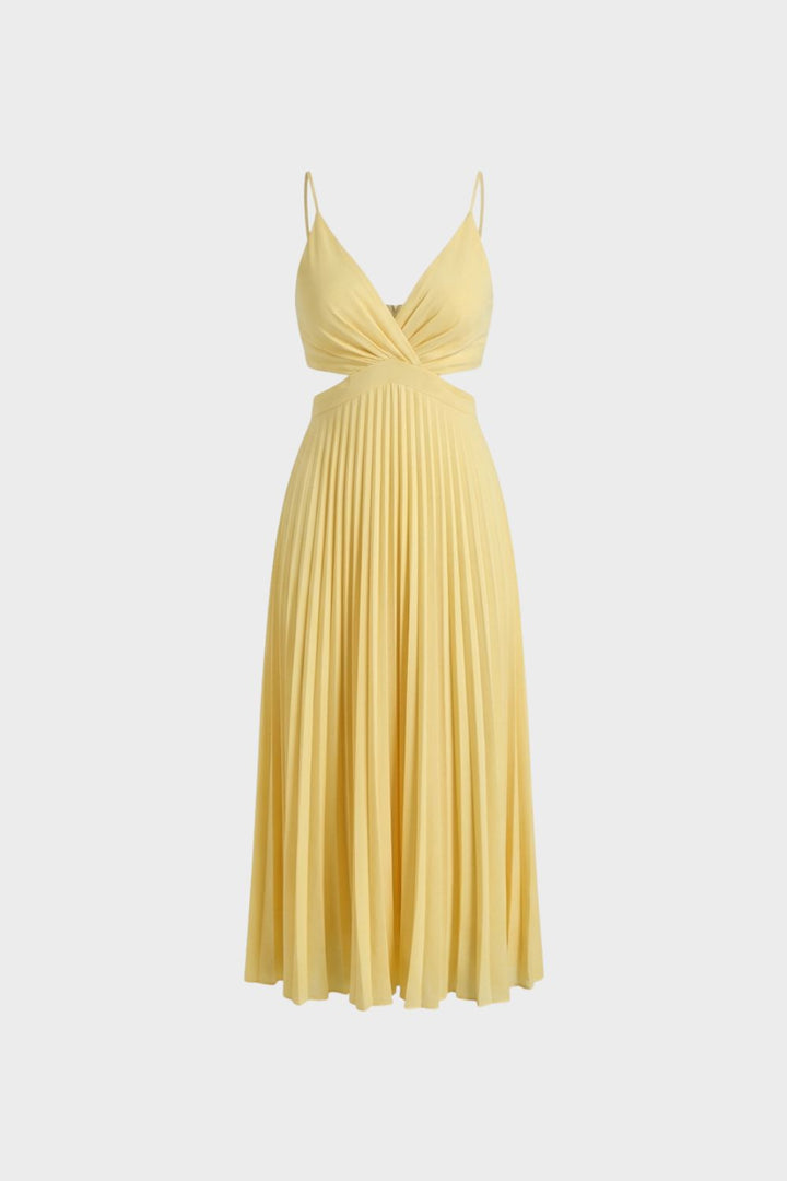 Maxikleid Damen Plissee mit V-Ausschnitt
