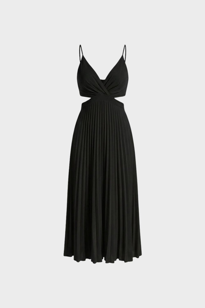 Maxikleid Damen Plissee mit V-Ausschnitt
