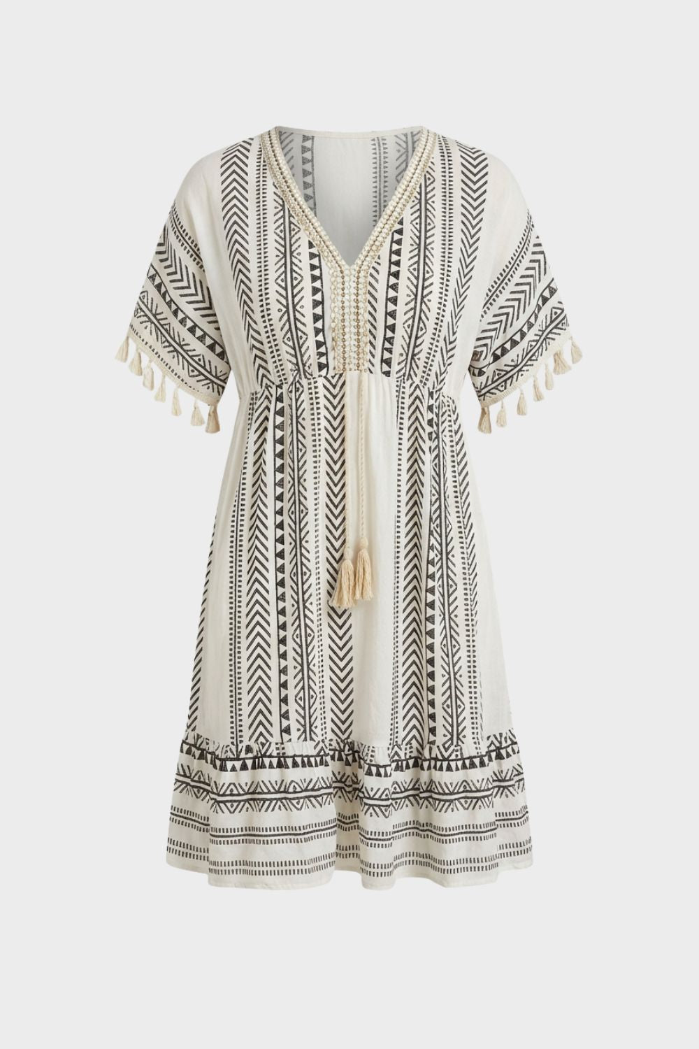 Sommerkleid Damen V Ausschnitt mit Muster und Quasten