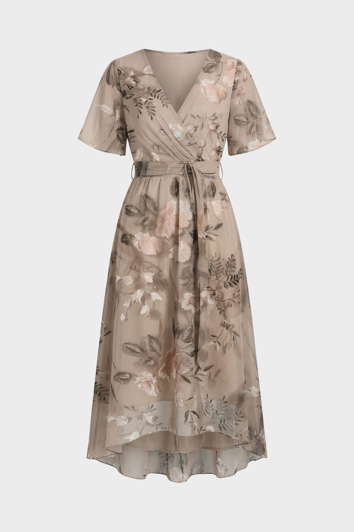Damen Wickelkleid mit V-Ausschnitt und Print