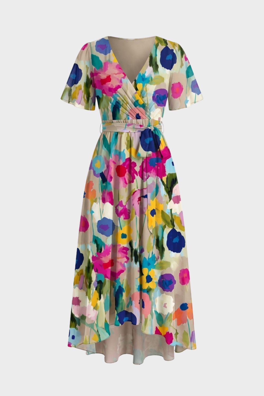 Damen Wickelkleid mit V-Ausschnitt und Print