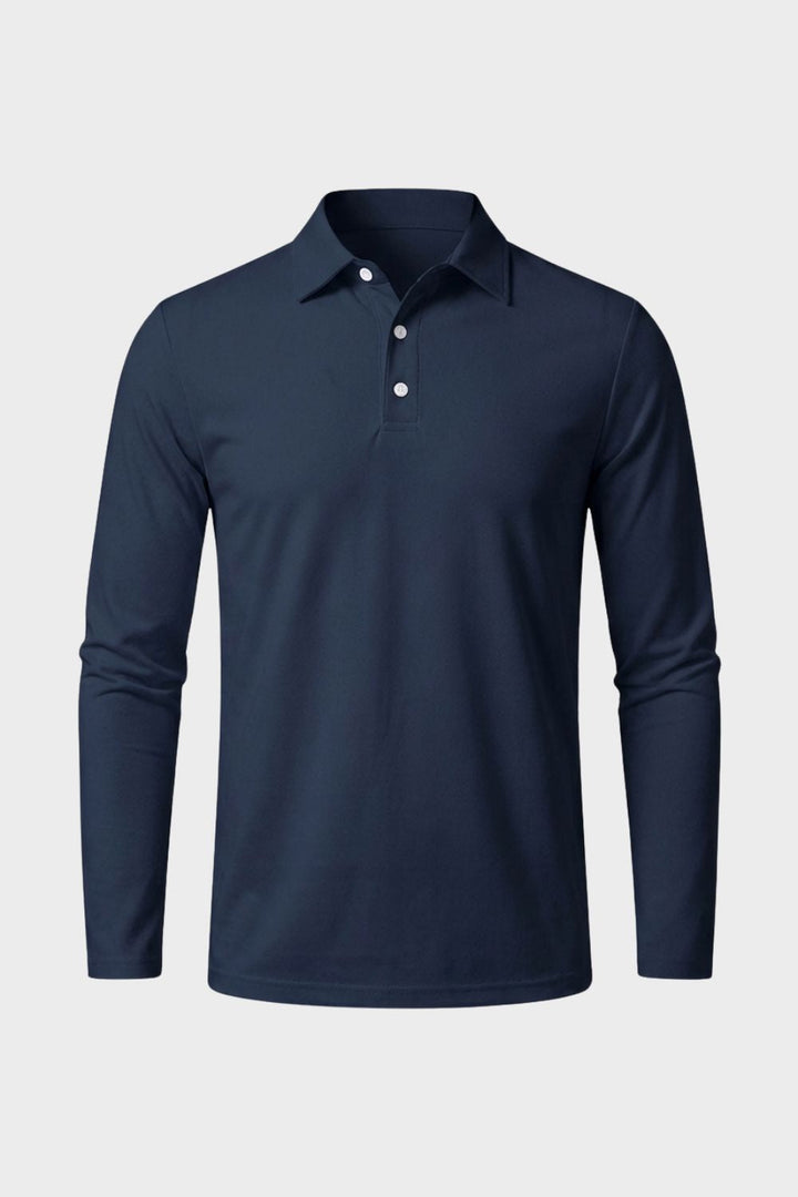Herren Poloshirt Langarm mit Knopfleiste