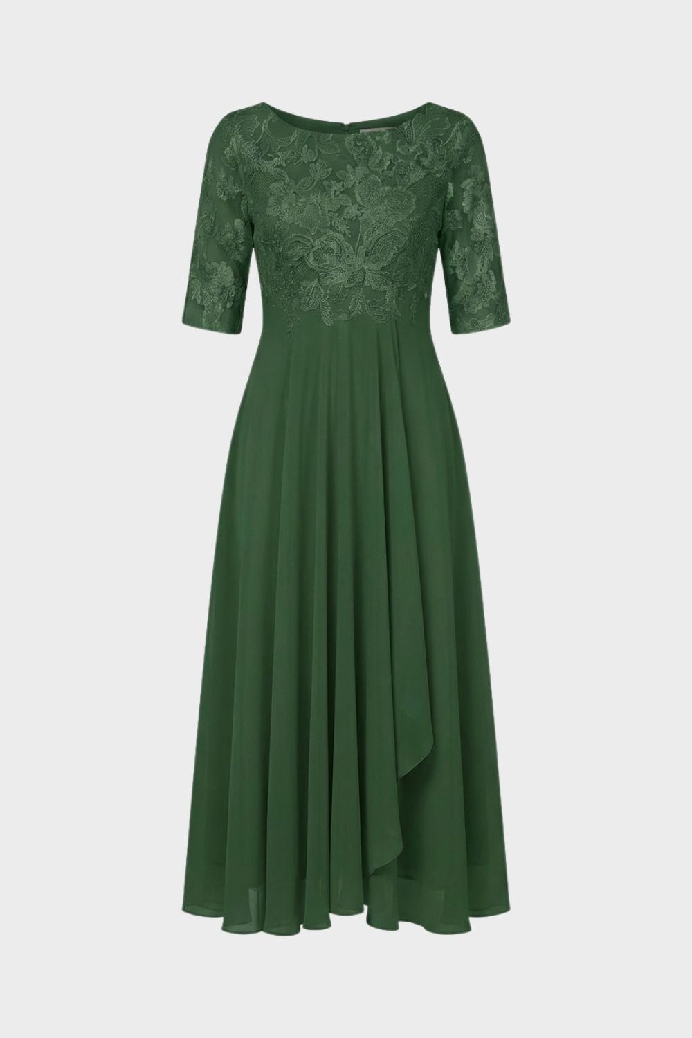 Damen Chiffon Maxikleid in Champagner mit Spitzenoberteil und 3/4-Ärmeln