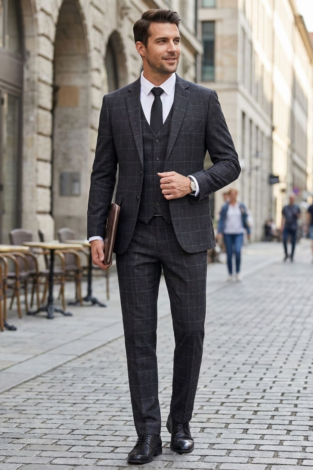 Herren Anzüge – Dreiteiliger Anzug mit Zwei-Knopf-Blazer, Weste und moderner Passform
