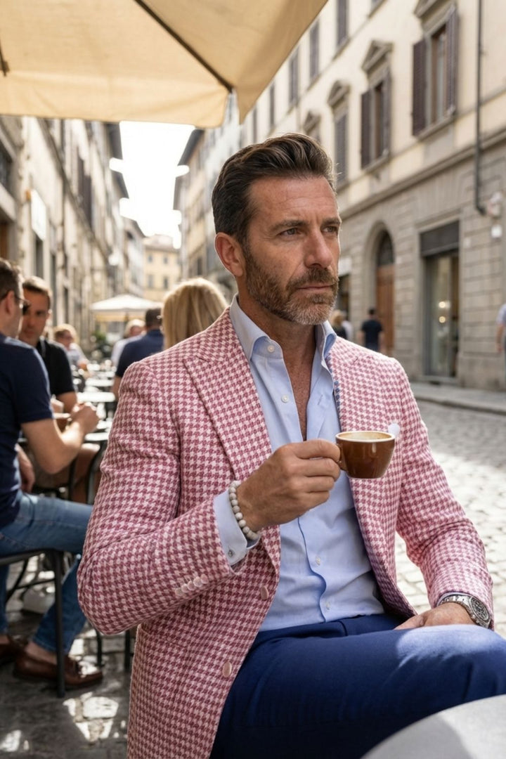 Herren Blazer – Gemusterter Blazer mit Zwei-Knopf-Verschluss und fallendem Revers für Abend &amp; semi-formelle Anlässe
