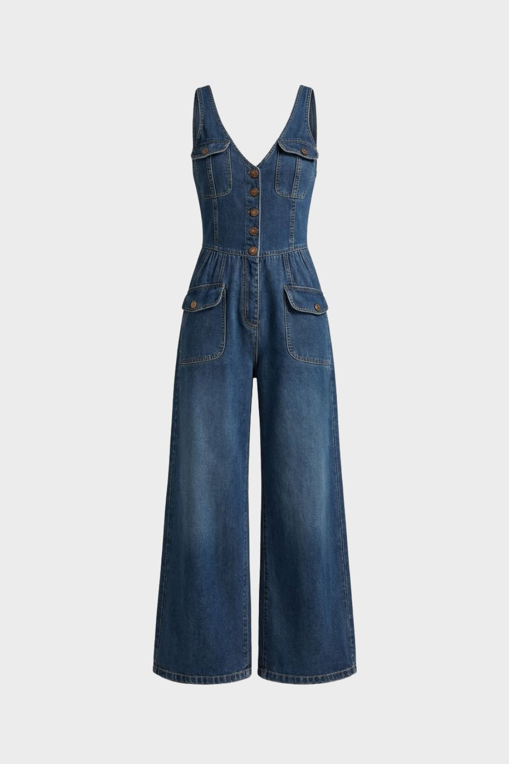 Damen Denim Jumpsuit – Wide-Leg – Material-Detail