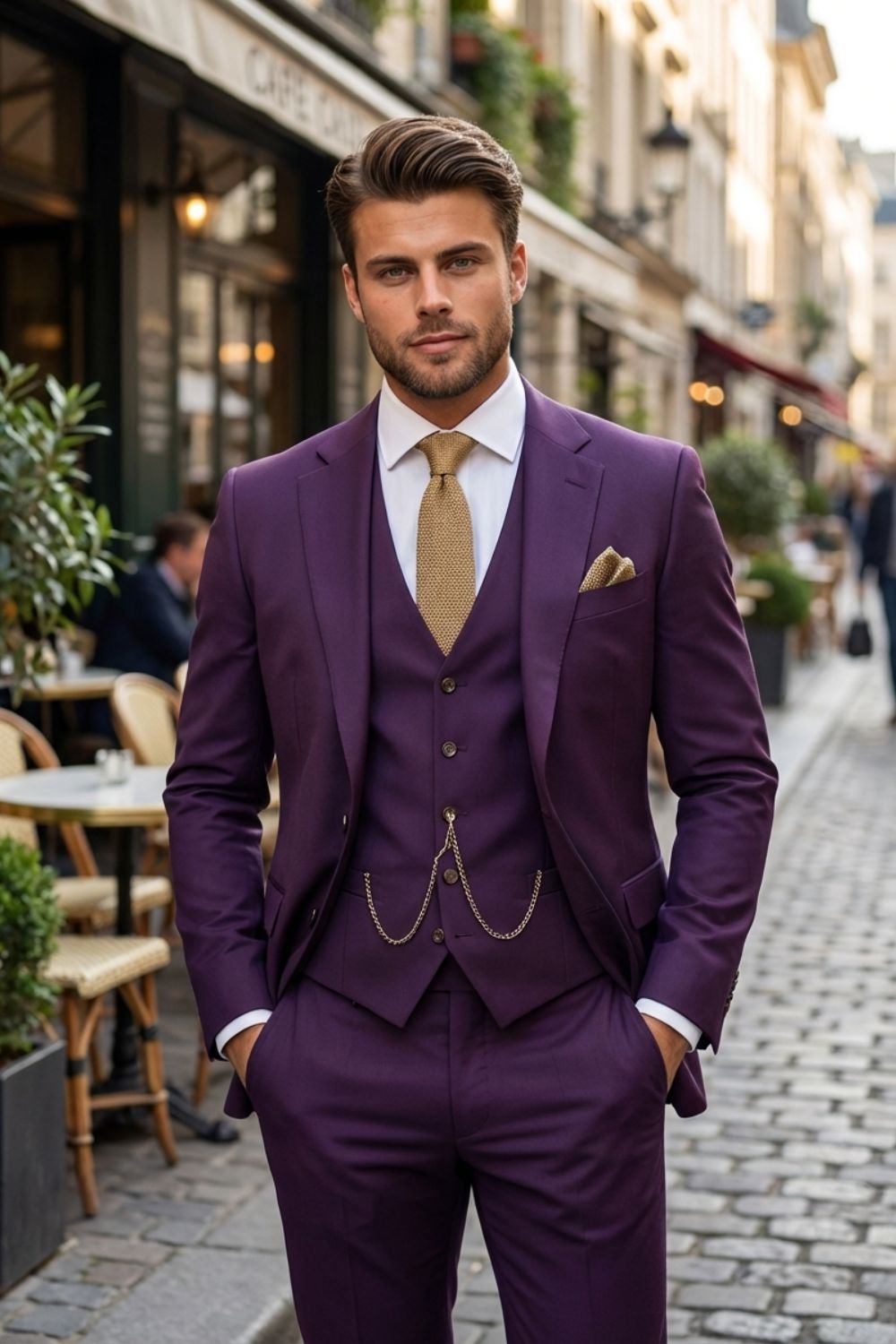 Herren Sommeranzug 3-Teilig Lila – Hochzeit Bräutigam Look