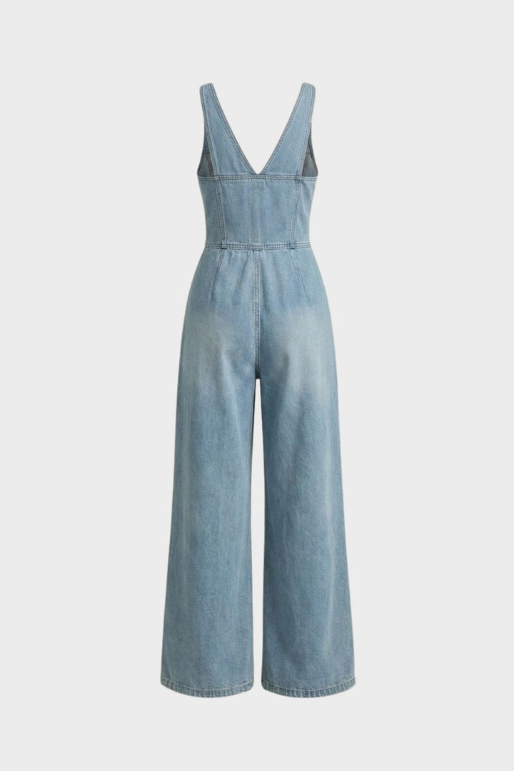 Damen Denim Jumpsuit – Wide-Leg – Detail-Ansicht