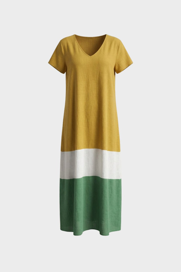 Damen Color-Block Maxikleid – Tee – Farb-Übersicht