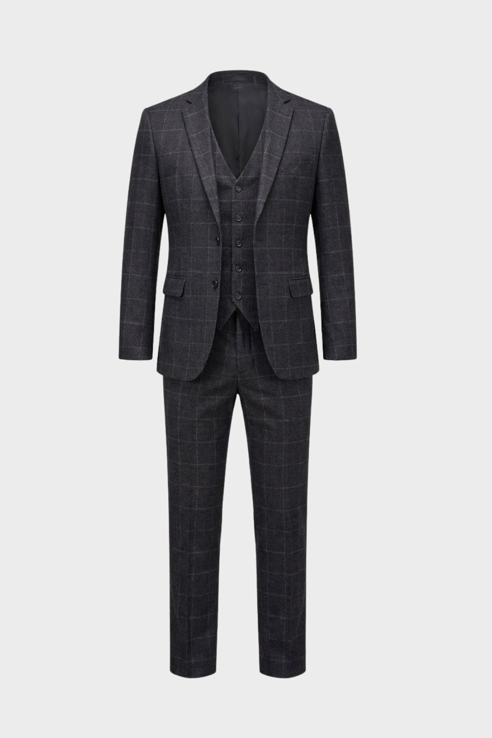 Herren Anzüge – Dreiteiliger Anzug mit Zwei-Knopf-Blazer, Weste und moderner Passform