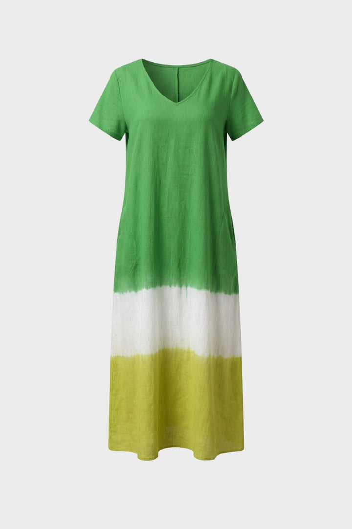 Damen Color-Block Maxikleid – Tee – Größentabelle