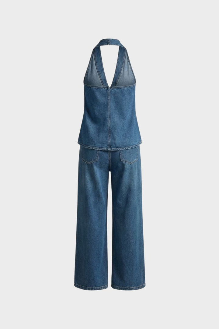 Damen Jumpsuit Wide-Leg | V-Ausschnitt – Detail-Ansicht