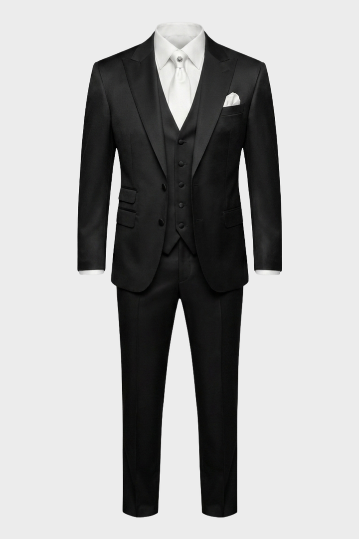 Glänzender 3-teiliger Herrenanzug Slim Fit – Bräutigam Satin-Look